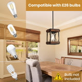 HOXIYA Farmhouse Pendant Light, 2 Pack Rustic Farmhouse Linear Chandelier with Wood and Metal Cage, Kitchen Island Pendant Light Adjustable Height for Dining Room Light Kitchen Island Bedroom HOXIYA