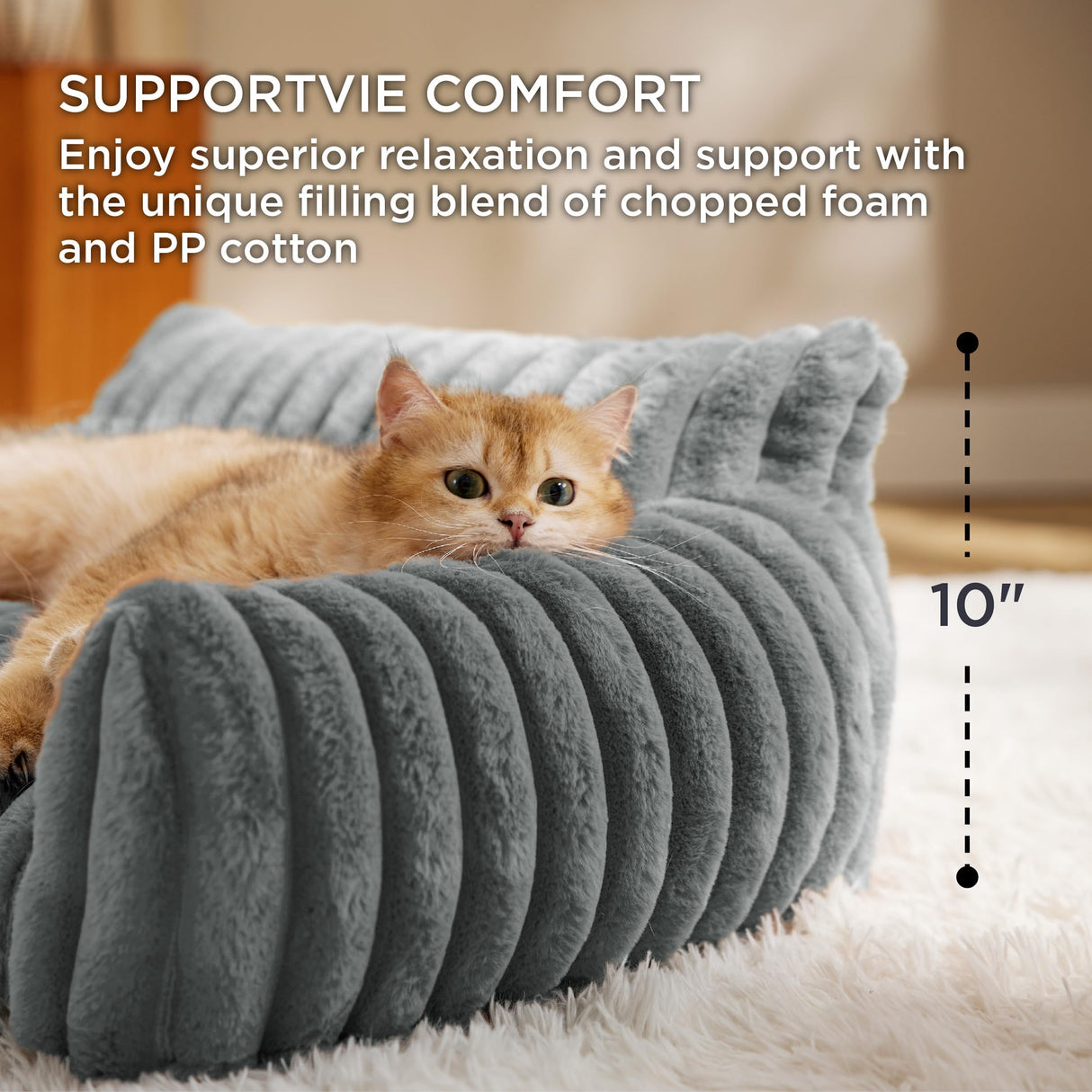 Bedsure Cute Cat Couch for Pets - Fluffy Small Dog Sofa with Premium Soft Corduroy Fleece, Pet Sofa with Removable Washable Cover, Supportive Dog Couch Bed for Small Medium Dogs, 30inch, Warm Grey Bedsure
