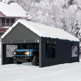 Walsunny Carport, 12x20 ft Heavy Duty Carport Canopy with Roll-up Windows, Portable Garage with Removable Sidewalls & Doors, Car Canopy with All-Season Tarp for Car, Truck, Boat Walsunny