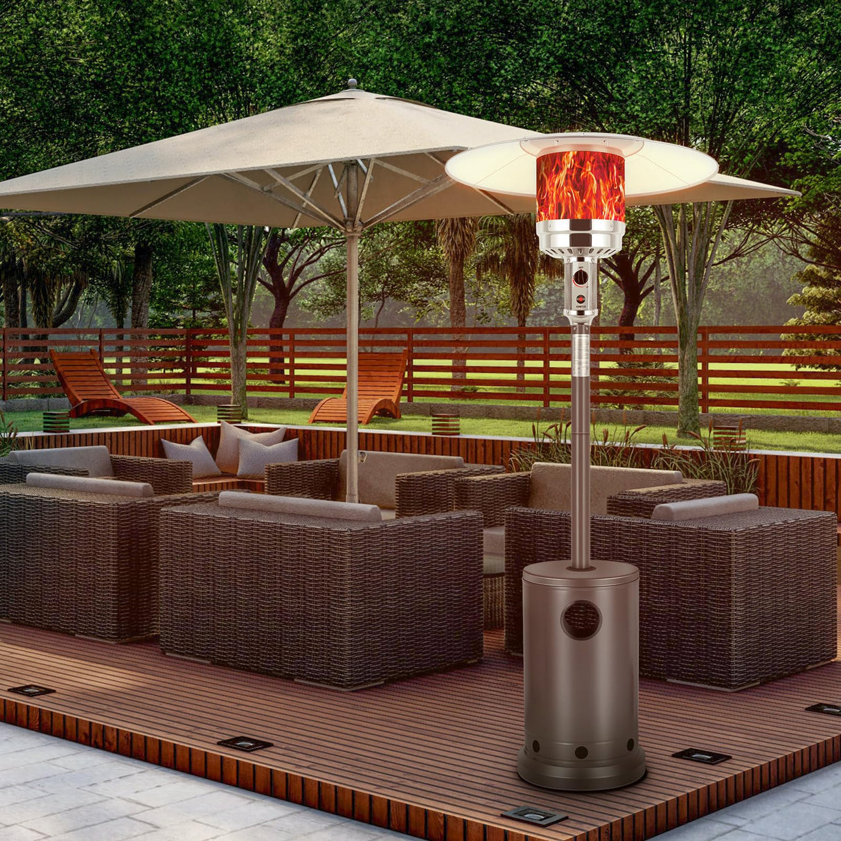 Hykolity 50,000 BTU Patio Heater with Sand Box, Table Design, Double-Layer Stainless Steel Burner, Wheels, Tip-over Protection System, Outdoor Heater for Home and Residential, Brown hykolity