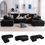 MAXYOYO Modular Sectional Sofa Couch, U Shaped Modern Cloud Couch with 2 Ottomans, Sofa in A Box, Tufted 6-Seat Boneless Sleeper Chair for Living Room, No Assembly Required, Black MAXYOYO