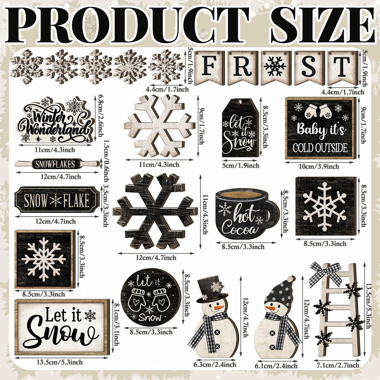 Nuogo 25 Pcs Christmas Winter Tiered Tray Decor Wood Rustic Winter Decoration for Home Christmas Snowflake Table Shelf Farmhouse Let It Snow Decor Xmas Snowman Signs for Table Holiday Nuogo