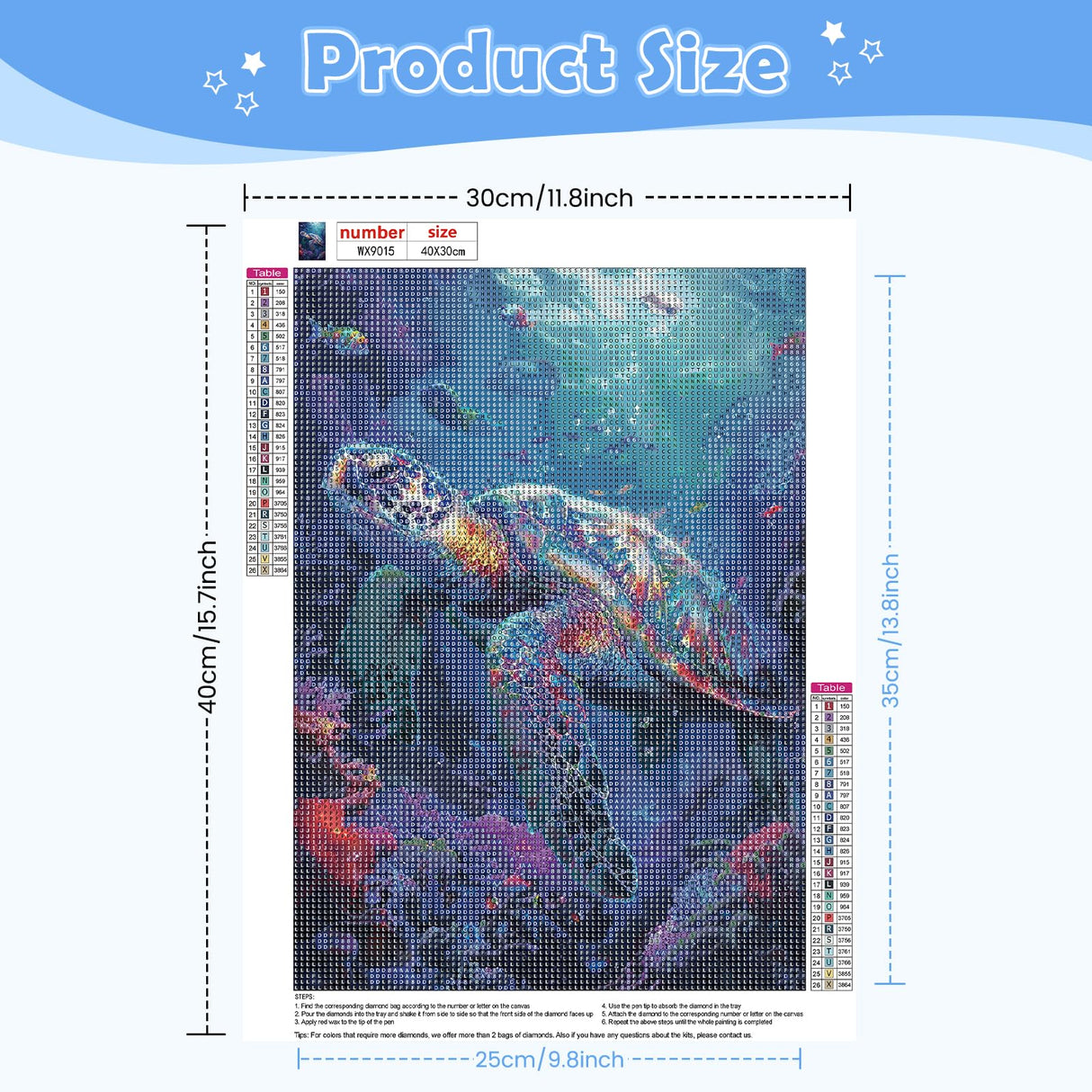 NEWENMO Turtle Diamonds Painting Kits for Adults Beginner DIY 5D Tropical Fish Diamond Art Paint with Round Diamonds, Full Drill Gem Art Coral Diamonds Art Painting for Home Wall Decor 12x16 Inch NEWENMO