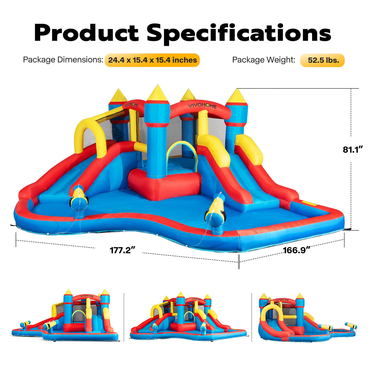 VIVOHOME 6 in 1 Bounce House for Kids, Big Swimming Pool Bouncy Castle with Slide, 15x14 FT Inflated Bouncer for Outdoor with Blower, Basketball, Climb, Srinkler, Water Pool, Water Gun VIVOHOME