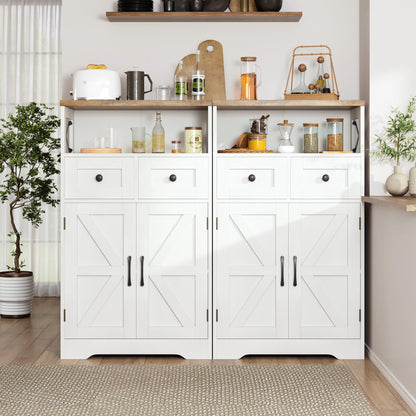 Befrases Farmhouse White Storage Cabinet with Doors and Drawers, Freestanding Kitchen Pantry Cabinet, Floor Storage Cabinet Hutch Cupboard for Kitchen/Laundry/Living Room/Bedroom