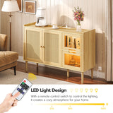 HOOBRO Buffet Cabinet with Power Outlet, 47.2" Kitchen Sideboard Storage Cabinet & LED Light, Rattan Decor Doors, Accent Cabinet Coffee Bar Cabinet Console Table for Hallway Entry, Natural NL120UDCB01 HOOBRO