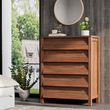 IRONCK 5 Drawer Dresser for Bedroom, Modern Chest of Drawers with Handleless Design, Wooden Tall Dresser Storage Cabinet Bedroom Furniture for Living Room, Hallway, Closet, Walnut IRONCK