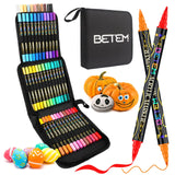 Betem 48 Colors Paint Markers Acrylic Paint Pens, Dual Tip with Brush Tip and Fine Tip, Art Supplies for Rock Painting, Wood, Canvas, Stone, Glass, Ceramic, DIY Crafts Making Drawing Kit with Bag Betem