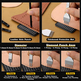 Leather Stitching Punch Leather Hole Punch Tool Set, 4mm 1/2/4/6 Prong Punch Leather Chisel, Round Leather Hole Punch for Leather Belt, Watch Band, Leather Strap DIY Leather Crafts MORFEN
