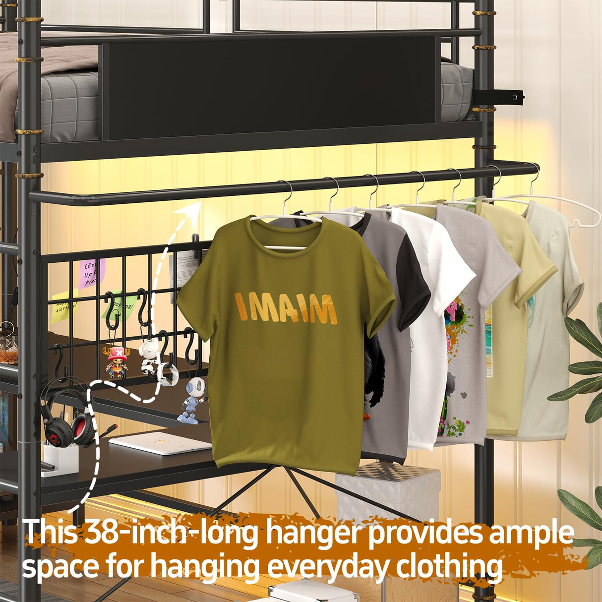 Twin Size Loft Bed with U-Shaped Desk & RGB LED Lights, Twin Loft Metal Bed Frame with Charging Station Bunk loft bed with 3 Drawers, Safety Guard & Ladder, 3 Pegboards, No Box Spring Needed, BlacK CSZZD