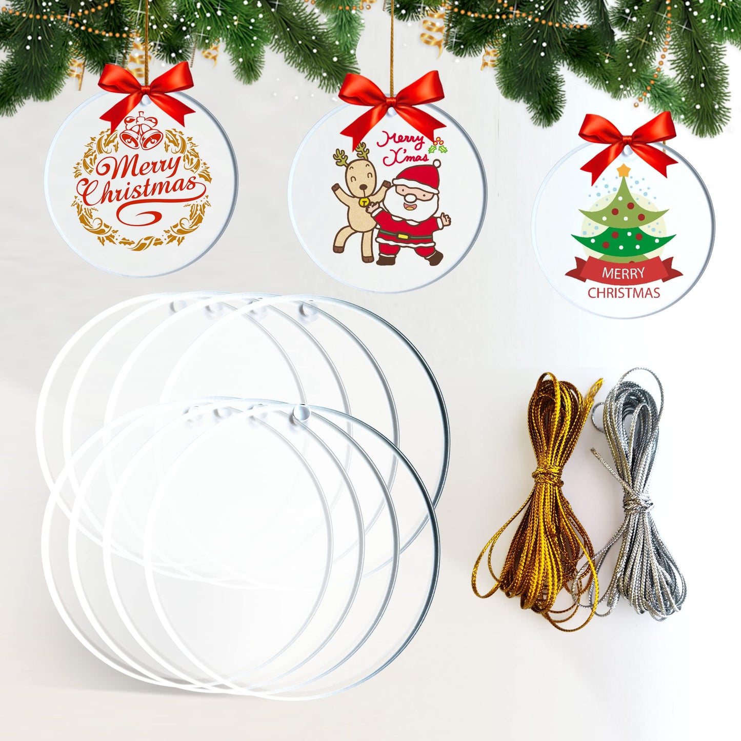 30 Pcs 3.15 Inch Acrylic Sublimation Ornament Blanks with Holes, Round Acrylic Christmas Ornaments for DIY Painting, Hanging Ornaments for Christmas Tree Decoration