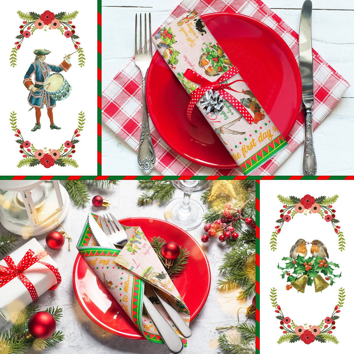 Geyee 100 Pcs 12 Days of Christmas Napkins Holiday Paper Napkin Disposable Guest Funny Towel Cocktail 2 Ply Xmas Decoupage Napkins Bulk Geyee