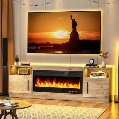 BOSSIN Fireplace TV Stand with 36" Electric Fireplace, LED Light Entertainment Center with Storage Cabinet for TVs up to 80 inch, Media TV Console with Modern Wood Texture,70 inch Gray