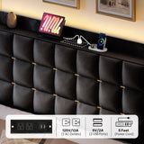 YITAHOME Queen Size Bed Frame with 4 Drawers and RGB LED Lights, Velvet Upholstered Platform Bed with Charging Station and Storage Headboard, No Box Spring Needed, Easy Assembly, Noise-Free, Black YITAHOME