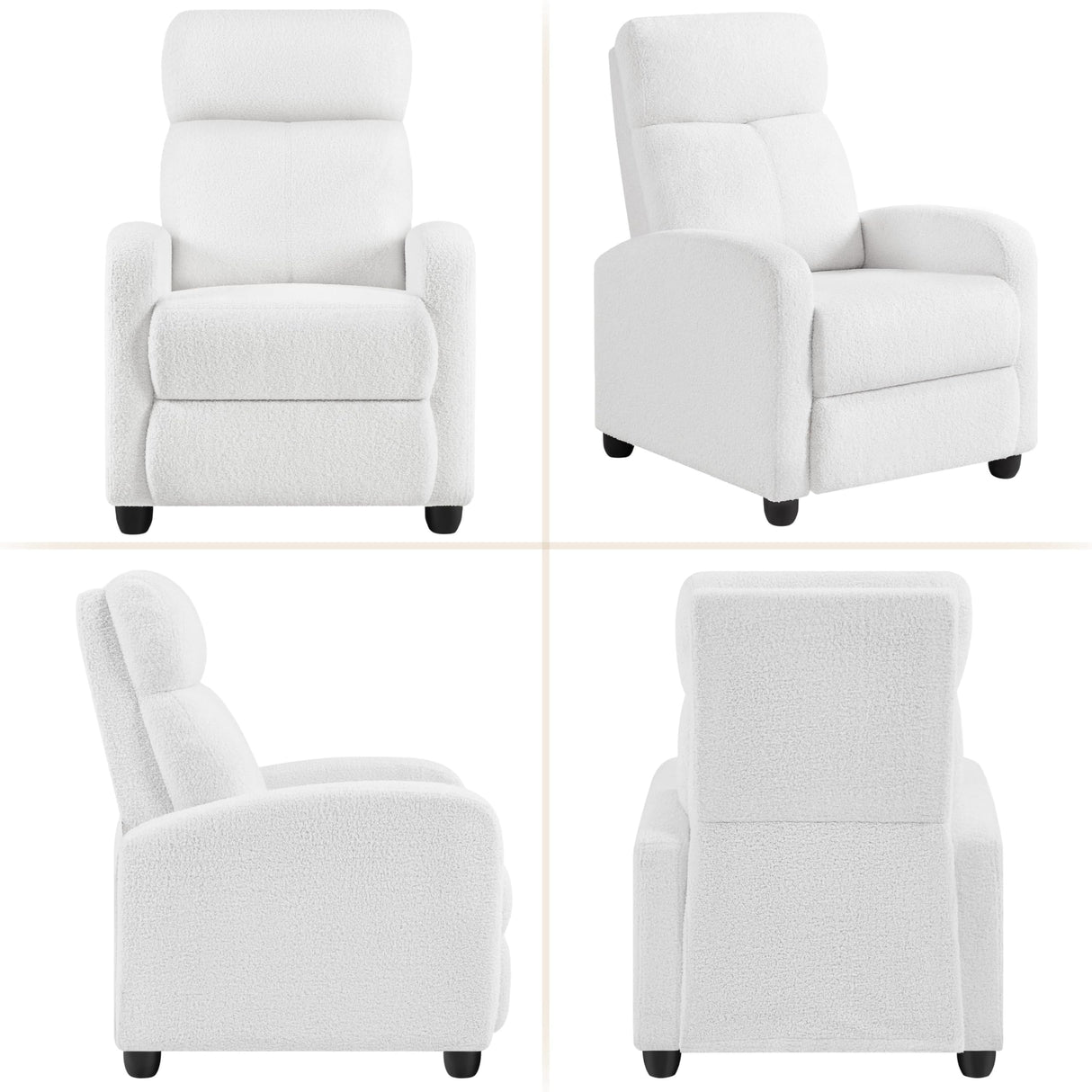 Yaheetech Boucle Recliner Chair Single Sofa Home Theater Seating Adjustable Modern Single Reclining Chair for Living Room Bedroom Home Theater White Yaheetech