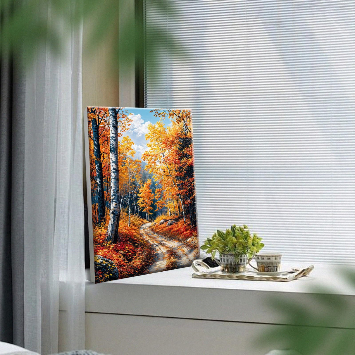 YOYA Framed Paint by Numbers Kit for Adults - Fall Forest Adult Paint by Number Kits on Canvas with Easel, DIY Autumn Landscape Paint by Number Framed Canvas for Home Wall Decor 8x12 Inch YOYA