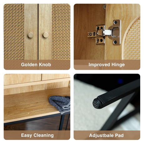 FiveWillowise Natural Rattan Over-The-Toilet Storage Cabinet with Adjustable Shelf and Metal Stand FiveWillowise