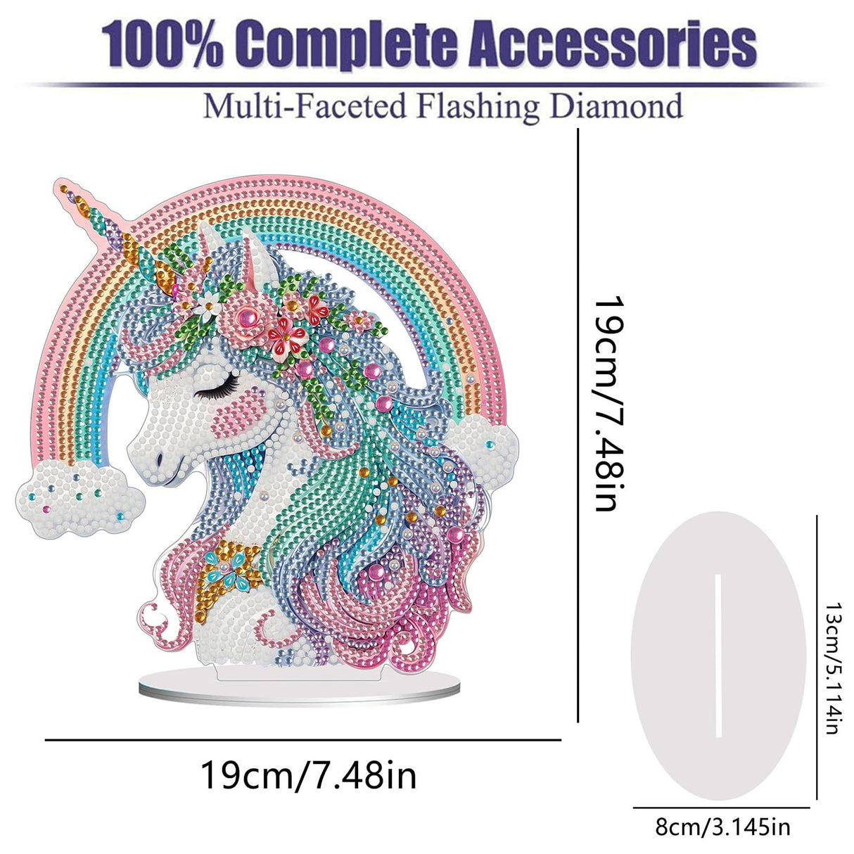 Diamond Painting Kits for Adults Beginners, 5D Full Drill Rainbow Pony Crystal Art Desktop Ornament, DIY Single Sided Home Office Desk Decor, Creative Craft Gift Set with Tools OFRKE