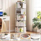 Aheaplus 360° Rotating 5-Tier White Bookshelf Tower Aheaplus