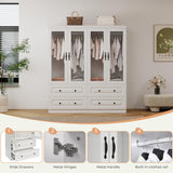 GraceGrove Armoire Wardrobe Closet with 4 Glass Doors and 4 Drawers, Closet Cabinet with and Hanging Rods and Storage, Wood Wardrobe for Bedroom, Tall Armoires and Wardrobes White GraceGrove