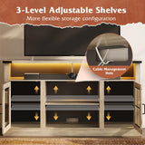 WLIVE Farmhouse TV Stand for 65 Inch TV, Tall Entertainment Center with LED Lights, Mid Century Modern TV Console wirh Open Shelves and Glass Cabinet Doors for Living Room and Bedroom, Gray Oak WLIVE