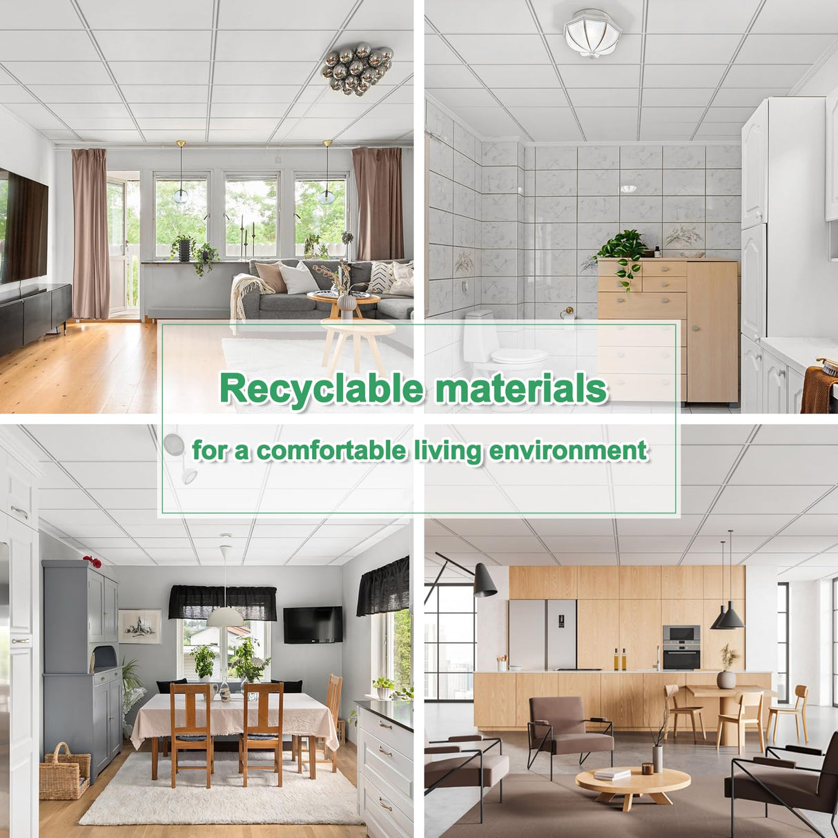 Smooth White Drop Ceiling Tile 2ft x 4ft, Ceiling Panel 24 x 48in – Waterproof, Washable and Fire-Rated - to Prevent Breakage-Cover 80 Sq. Ft-Package of 10 Tiles Gigrwiin