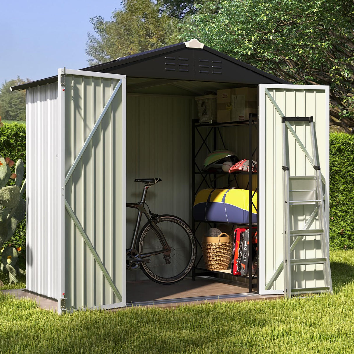 Patiowell 6x4 FT Outdoor Storage Shed, Garden Tool Storage Shed with Sloping Roof and Double Lockable Door, Outdoor Shed for Garden Backyard Patio Lawn,White Patiowell
