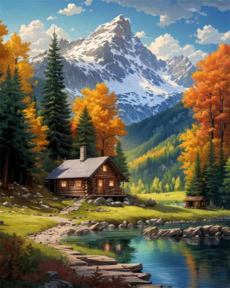 Mountain Paint By Numbers Kit For Adults Beginner Cabin Adult Paint By Number Kits On Canvas Mountain Oil Painting Kit For Beginners Adults' Paint-By-Number Kits For Gift Home Wall Decor 16x20 Inch ldazao