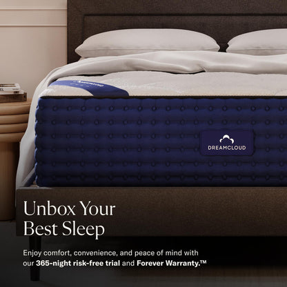 DreamCloud 14" Queen Mattress - Luxury Hybrid Gel Memory Foam - 365 Night Trial - 7 Premium Pressure-Relieving Layers - Forever Warranty - CertiPUR-US Certified