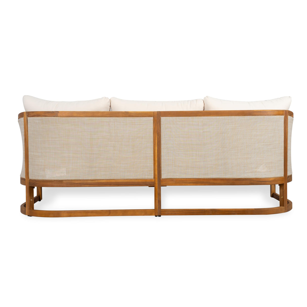 Christopher Knight Home Catania Acacia Wood Outdoor 3 Seater Sofa with Cushions, Wooden Patio Sofa Couch with Cushion, Comfy Garden Cloud Sofa Couch with Textilene Armrest, Teak+ Beige Christopher Knight Home