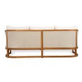 Christopher Knight Home Catania Acacia Wood Outdoor 3 Seater Sofa with Cushions, Wooden Patio Sofa Couch with Cushion, Comfy Garden Cloud Sofa Couch with Textilene Armrest, Teak+ Beige Christopher Knight Home