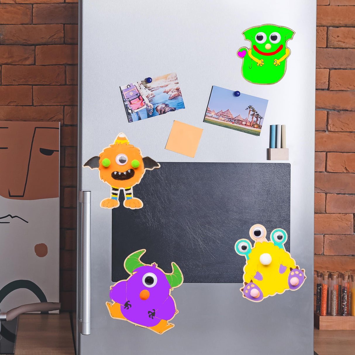 GOGREENWOVEN 12 PCS Halloween Crafts for Kids - DIY Monster Wooden Magnet Painting Kits with Googly Eyes - Halloween Party Favors for Ages 4-8 - Non Candy Trick or Treat Gifts & Classroom Prizes GOGREENWOVEN