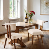 MOJAY Mid Century Modern Dining Chairs Set of 2, Upholstered Linen Fabric Farmhouse Side Chairs with Curved Backrest for Kitchen, Dining Room, Restaurant, or Patio, Off-White MOJAY