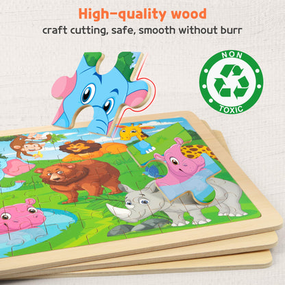 SYNARRY Wooden Puzzles for Kids Ages 4-6, 6 Packs 60 PCs Jigsaw Puzzles Preschool Educational Toys Gifts for Children Ages 4-8, Kids Puzzles for 4+ Year Olds Boys Girls, Wood Puzzles Ages 3 4 5 6 7 8