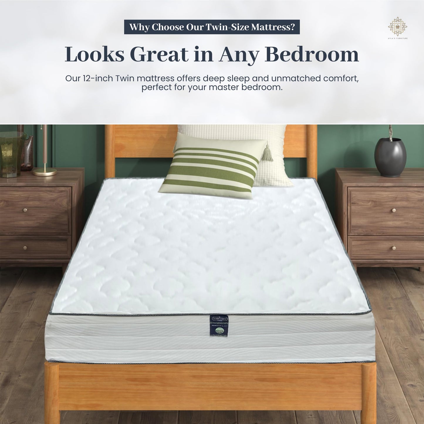 Aylas Furniture Twin Size Mattress - 12 Inch Cool Memory Foam & Spring Hybrid Mattress with Breathable Cover - Tight Top - Rolled in a Box by Oliver & Smith