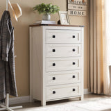 T4TREAM Farmhouse 5 Drawers Dresser Chests for Bedroom, Wood Rustic Tall Chest of Drawers, Dressers Organizer for Bedroom, Living Room, Hallway, Antique White T4TREAM
