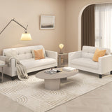 Furinno BRIVE Loveseat Sofa, Tufted Leather Upholstered 3-Seater 75" Wide Couch, Wood Frame, Easy Assembly, for Living Room, Bedroom, Plain White Leather Furinno