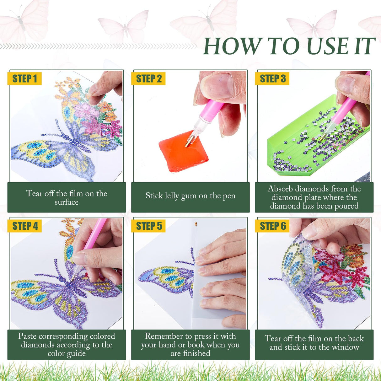 Qilery 12 Pcs Large Butterfly Diamond Painting Giant Butterfly Stained Glass Window Clings Painting Kits Stained Glass Diamond Painting Kit DIY Art Accessories for Adult Home Decor Qilery