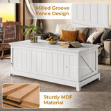 UPOSOJA 48” Lift Top Coffee Table for Living Room, Coffee Tables with Large Storage & Fence Design, Coffee Table lifting top for Living Room Rustic Center Table for Home and Office, White UPOSOJA