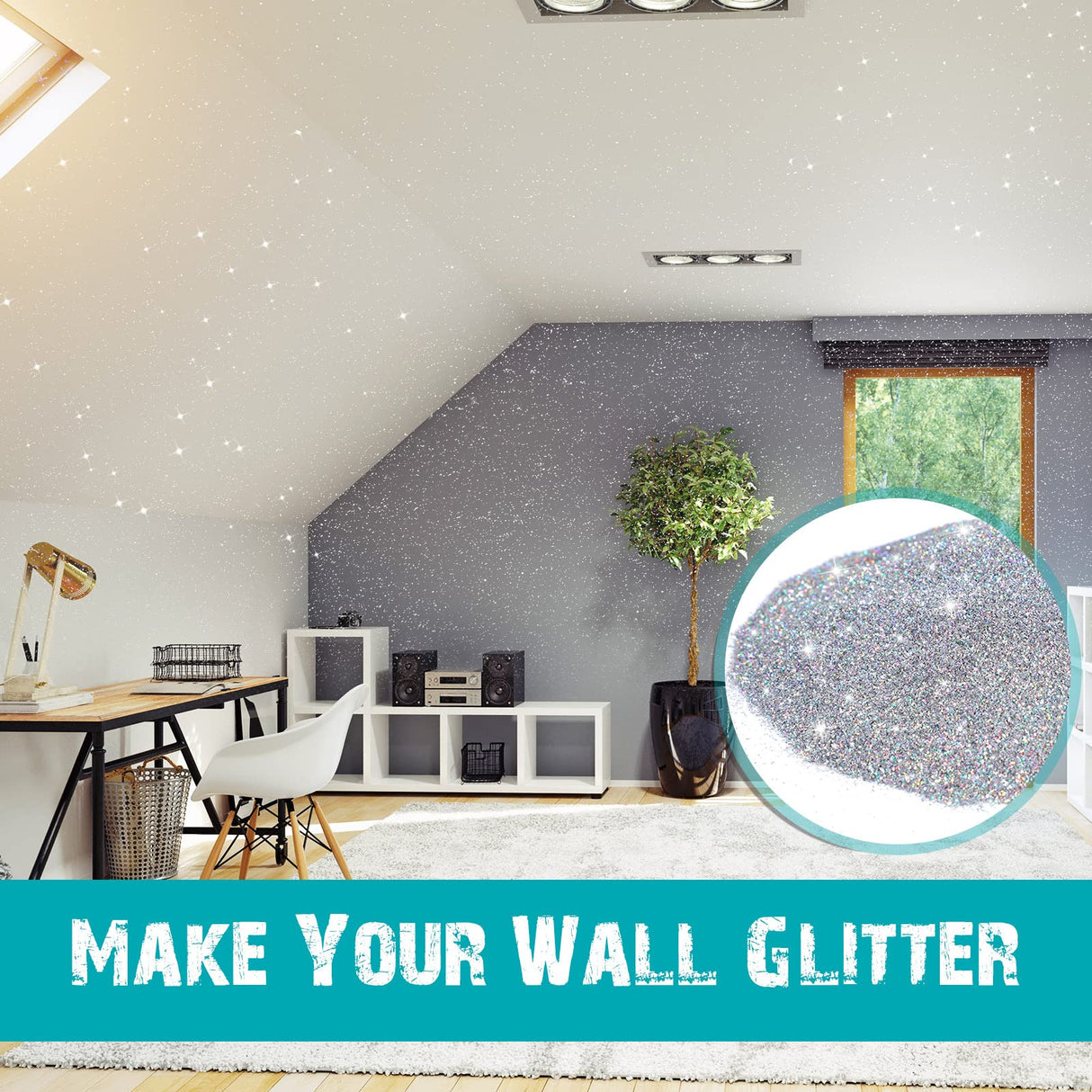 500g Glitter Paint Additive Silver Holographic Glitter Paint Additive Silver Holographic Metallic Sparkling Powder Mix with Acrylic for Interior Exterior Wall Ceiling Wood(Silver Holographic) Kigeli