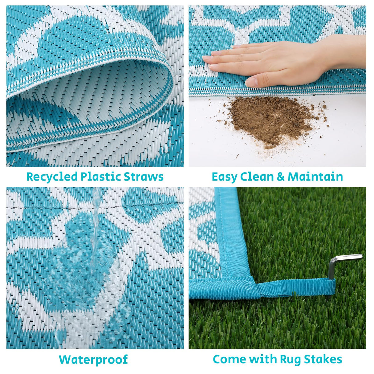 HEBE Outdoor Rug Waterproof 6x9, Plastic Straw Rug Camping Rug, Reversible Outdoor Patio Rugs RV Mat Clearance, Indoor Outside Floor Carpet for Porch,Deck,Camper,Balcony,Backyard HEBE