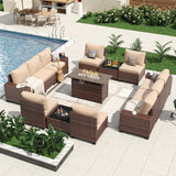 Aoxun 13 Pieces Patio Furniture Set with 44” Fire Pit Table Wicker Rattan Outdoor Sectional Conversation Set with Coffee Table and 4” Thickened Cushions, Beige (Waterproof Cover Included) Aoxun