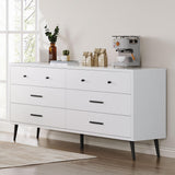 DWVO White 6 Drawers Dresser/Modern Wood Dresser Chest of Drawers with Black Metal Handle＆Anti-Tipping Device/Modern Double Storage Cabinet for Entryway/Living Room-15.7" Dx55.1 Wx31.1 H DWVO