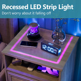 Night Stand Set of 2, Nightstands with LED Light, End Table Bedside Table with Wood Drawers, for Living Room, Bedroom, Sofa, Gray HolliWill
