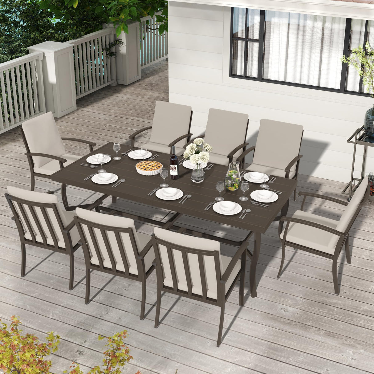 HAPPATIO Aluminum 9 Piece Patio Dining Set - Aluminum Outdoor Dining Set for 8, Patio Dining Table and Chairs Set, Patio Furniture with Table and Chairs (Black) HAPPATIO