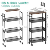 XYZLVSI Slim Storage Cart 4 Tier Narrow Kitchen Rolling Cart on Wheels for Small Space, Mobile Utility Cart Shelving Unit with Wooden Top and Metal Handle for Kitchen, Bathroom, Laundry Room XYZLVSI