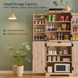 ACCOHOHO Fluted Pantry Cabinet, 72" Tall Modern Storage Cabinet with 4 Doors, Organizer, Drawer and Adjustable Shelves, Wood Cupboard for Kitchen, Dining Room, Living Room and Bathroom, Natural Oak ACCOHOHO