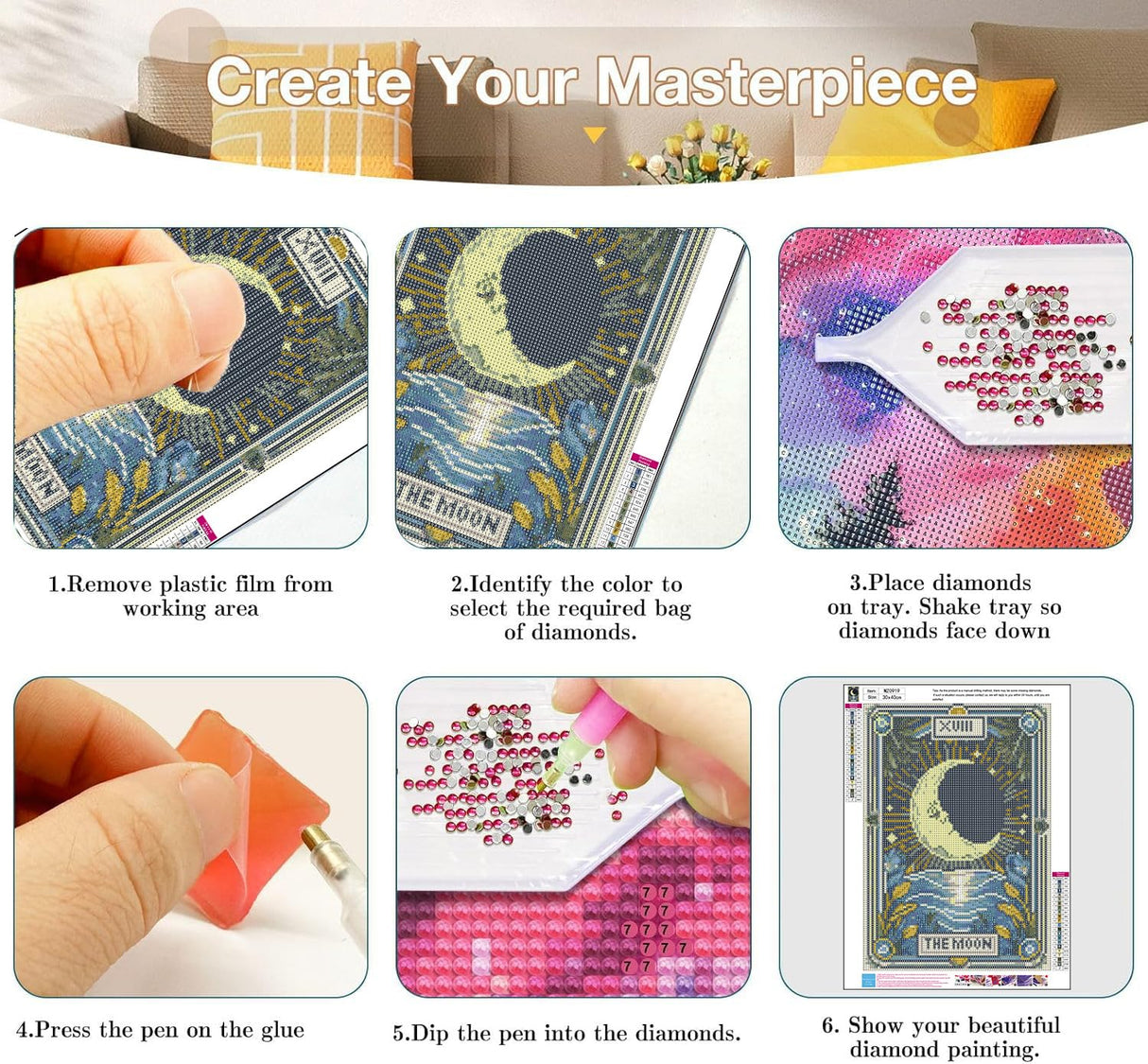 Axquilon 3 Pack Diamond Art Kits for Adults, Tarot Diamond Painting Kits for Adults Beginner, DIY 5D Full Drill Gem Art for Home Wall Decor 12x16 inch Axquilon