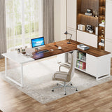 Tribesigns 70.8" L-Shaped Executive Desk with 55" File Cabinet, Large Home Office Computer Desk with Storage Shelves and Cabinet, Modern Business Furniture Set Home Office, Walnut White Tribesigns
