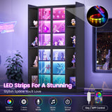 SEDETA 71" Display Cabinet with Acrylic Glass Doors, 6 Tier Display Cases for Collectibles, Curio Cabinet with LED Lights, Tall Bookcase with Adjustable Shelves, Black SEDETA